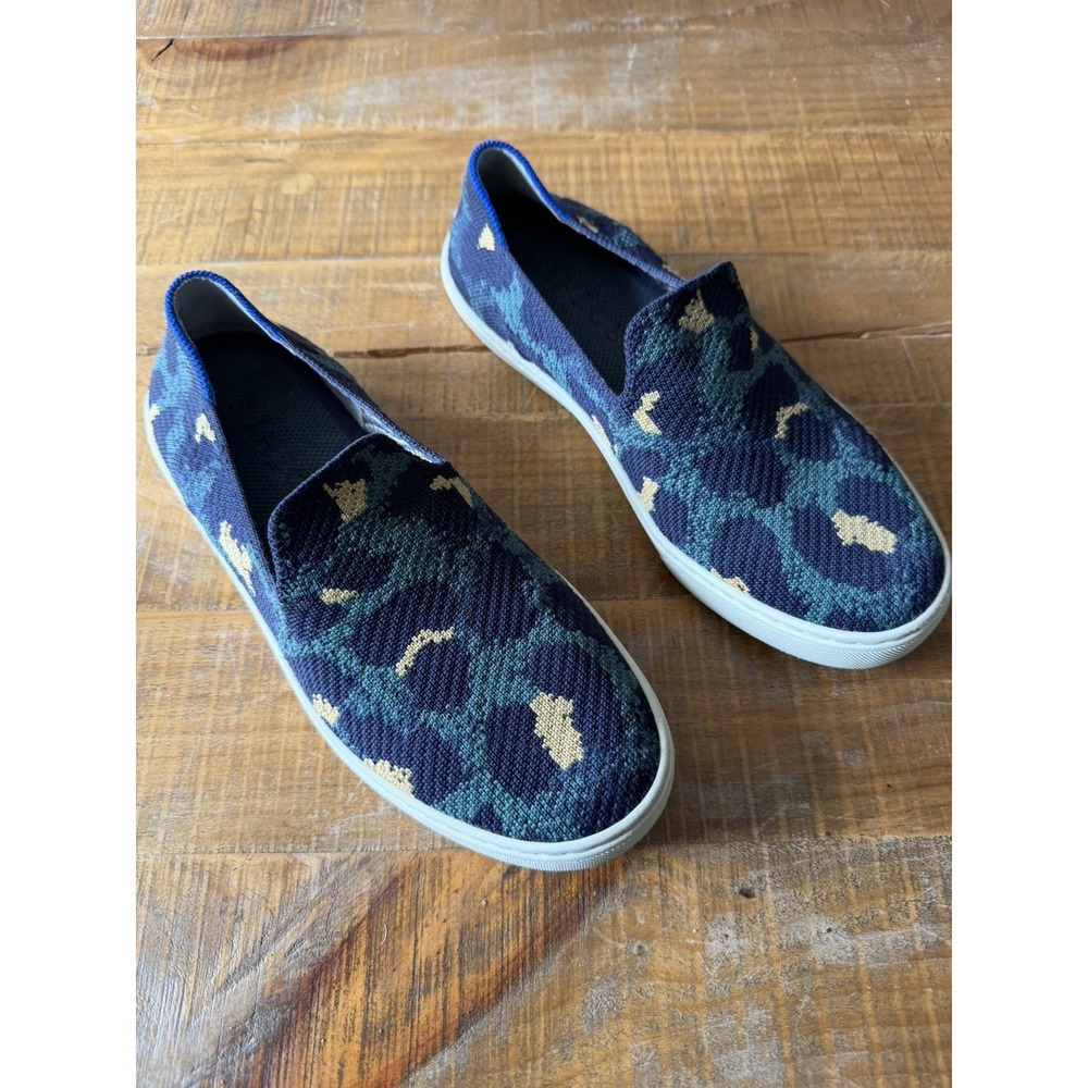 Rothy's The Slip On Sneaker Blue Spot Leopard Knit Fabric Low Top Knit Size 7